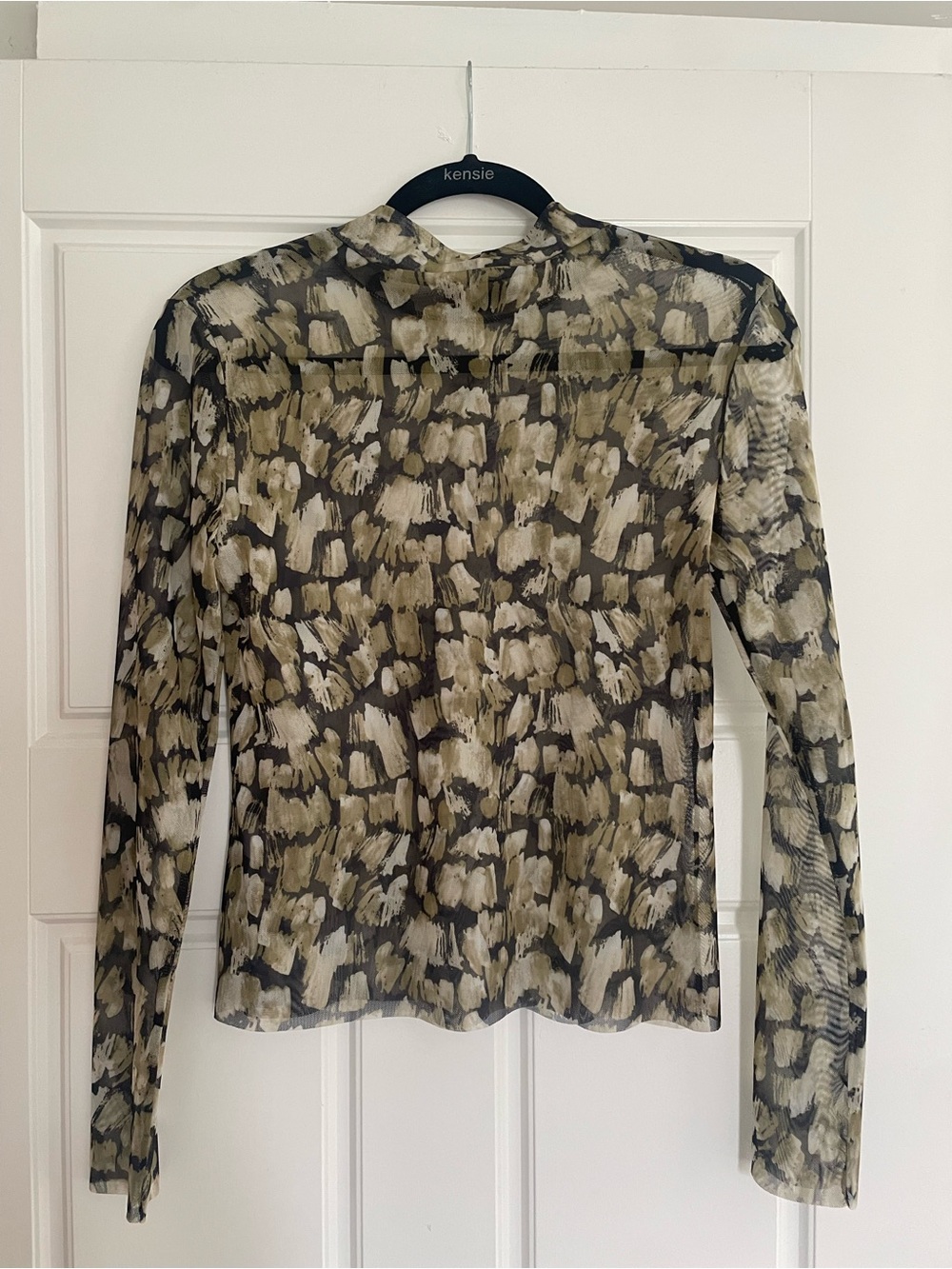 NWT Zara Olive and Black Sheer Abstract-Print Blouse